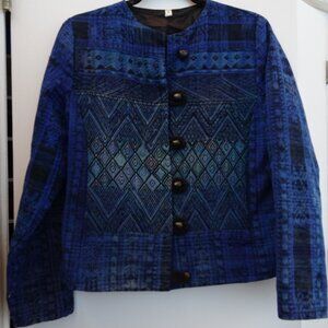 Jacket with buttons, lined and heavily embroidered, blue, from Guatemala
